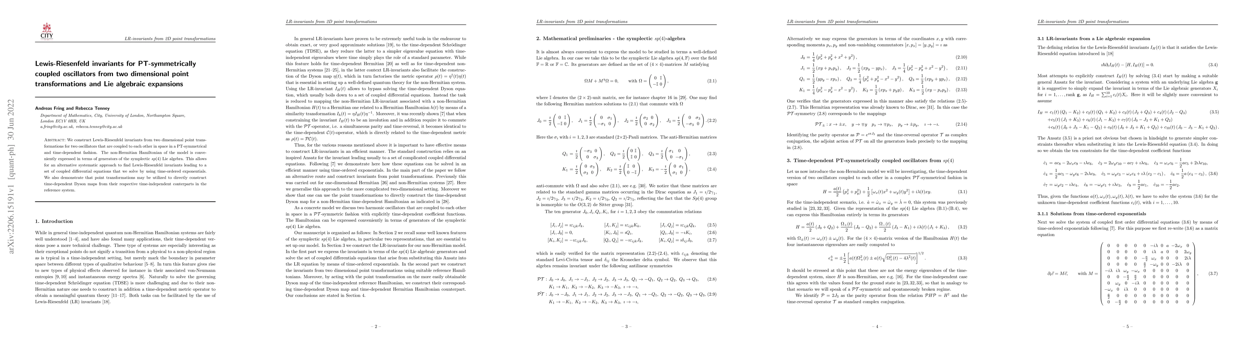 Thumbnail for Lewis-Riesenfeld invariants for PT-symmetrically coupled oscillators
  from two dimensional point transformations and Lie algebraic expansions