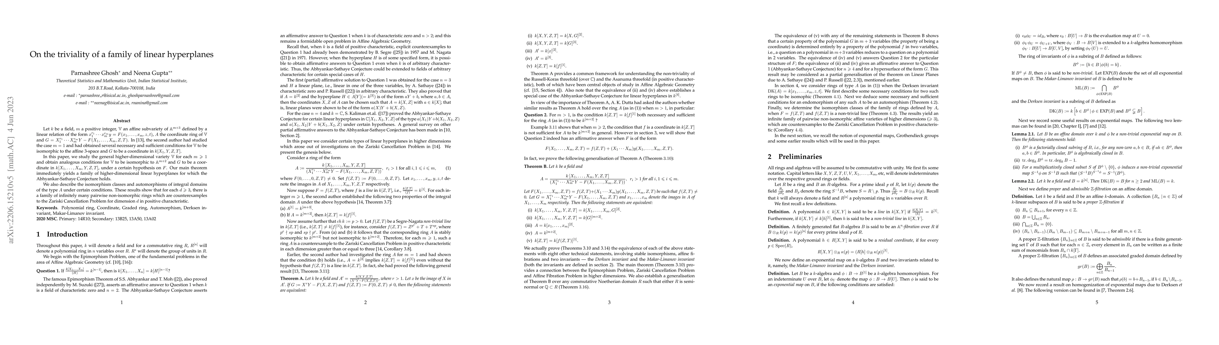 Thumbnail for On the triviality of a family of linear hyperplanes