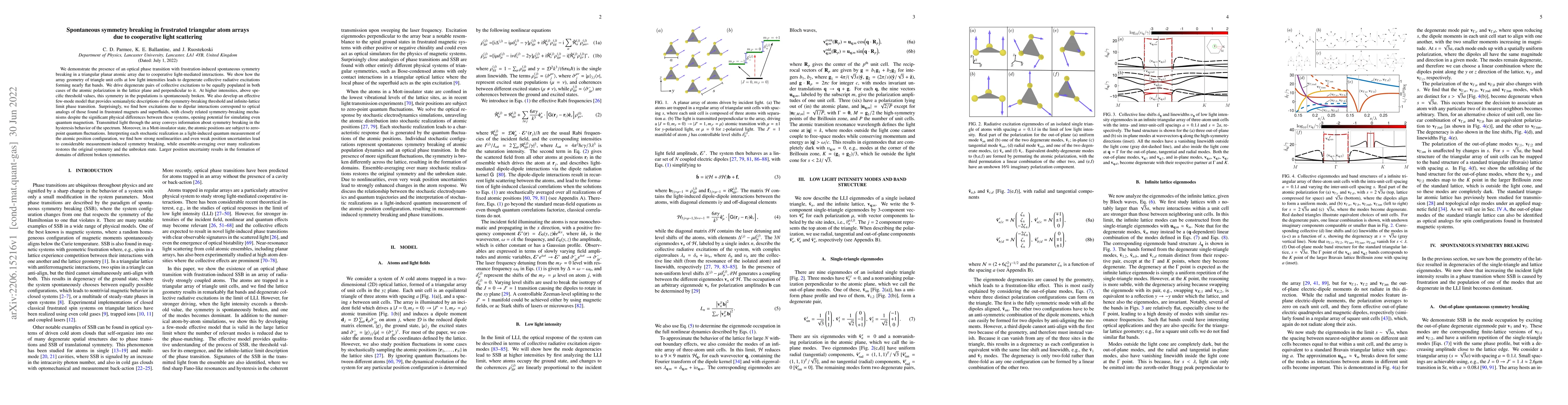 Thumbnail for Spontaneous symmetry breaking in frustrated triangular atom arrays due
  to cooperative light scattering