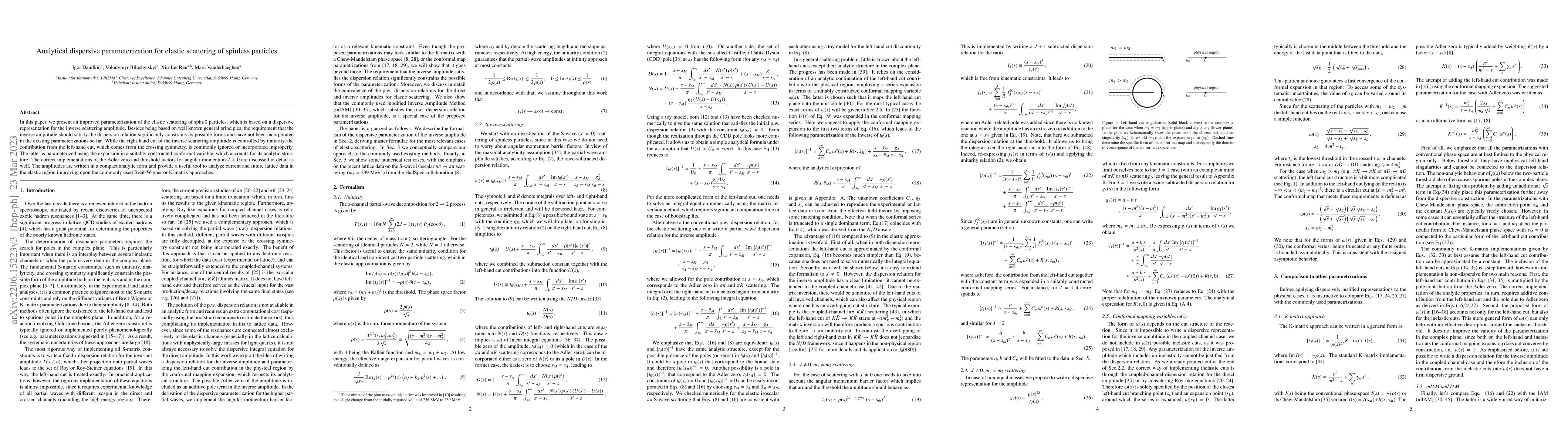Thumbnail for Analytical dispersive parameterization for elastic scattering of
  spinless particles
