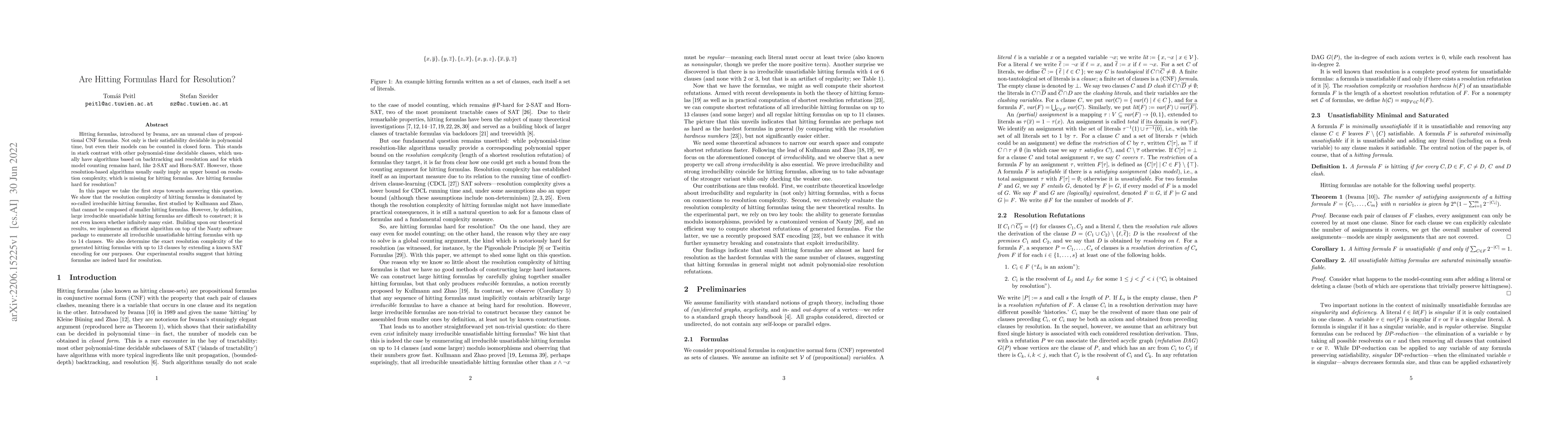 Thumbnail for Are Hitting Formulas Hard for Resolution?