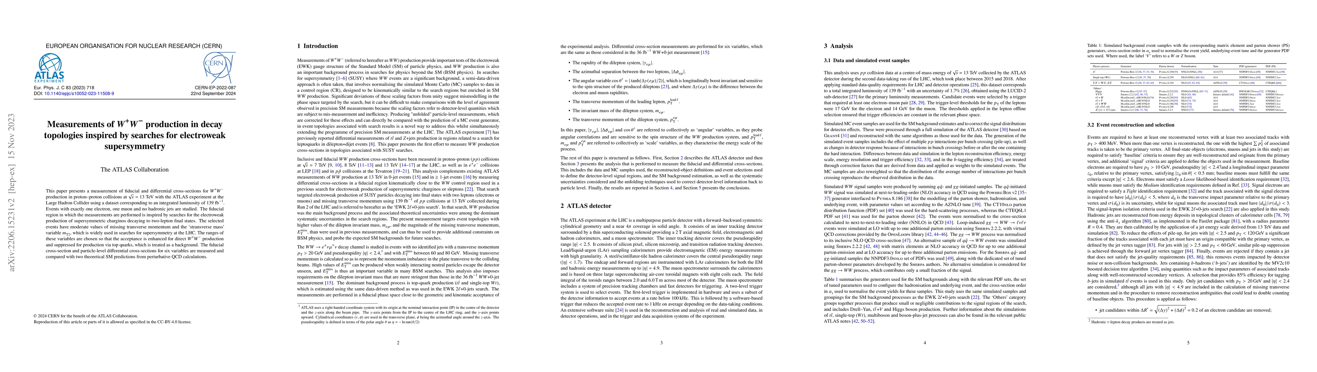 Thumbnail for Measurements of $W^{+}W^{-}$ production in decay topologies inspired by
  searches for electroweak supersymmetry