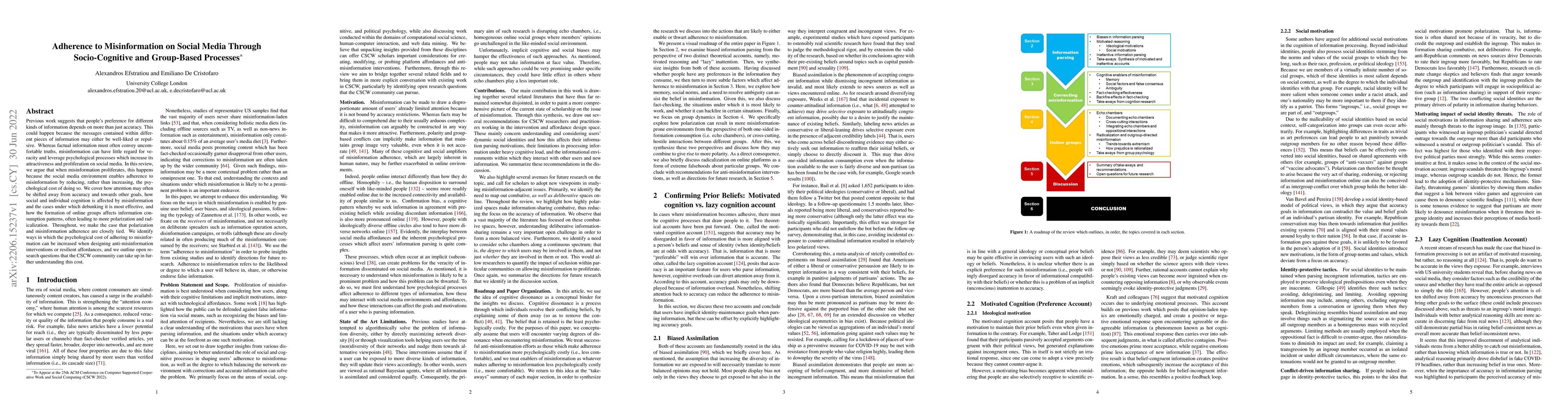 Thumbnail for Adherence to Misinformation on Social Media Through Socio-Cognitive and
  Group-Based Processes