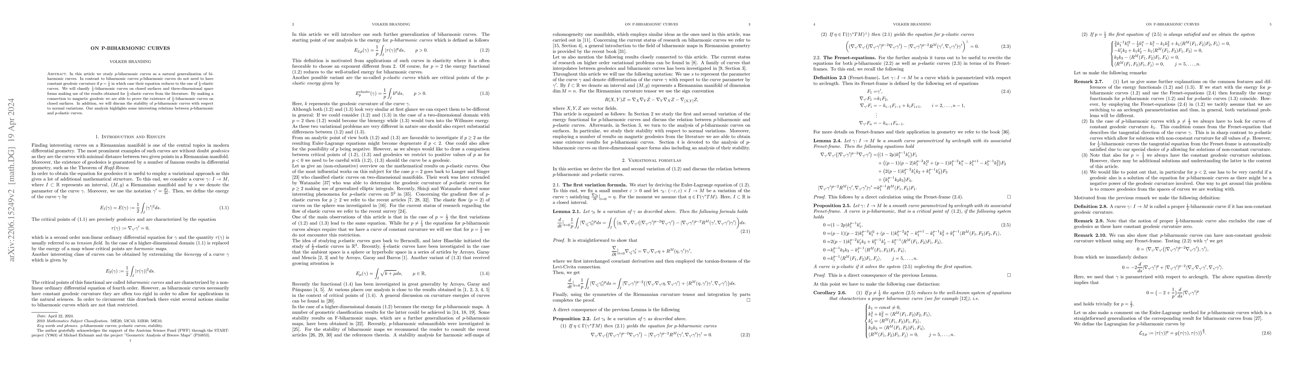 Thumbnail for On p-biharmonic curves