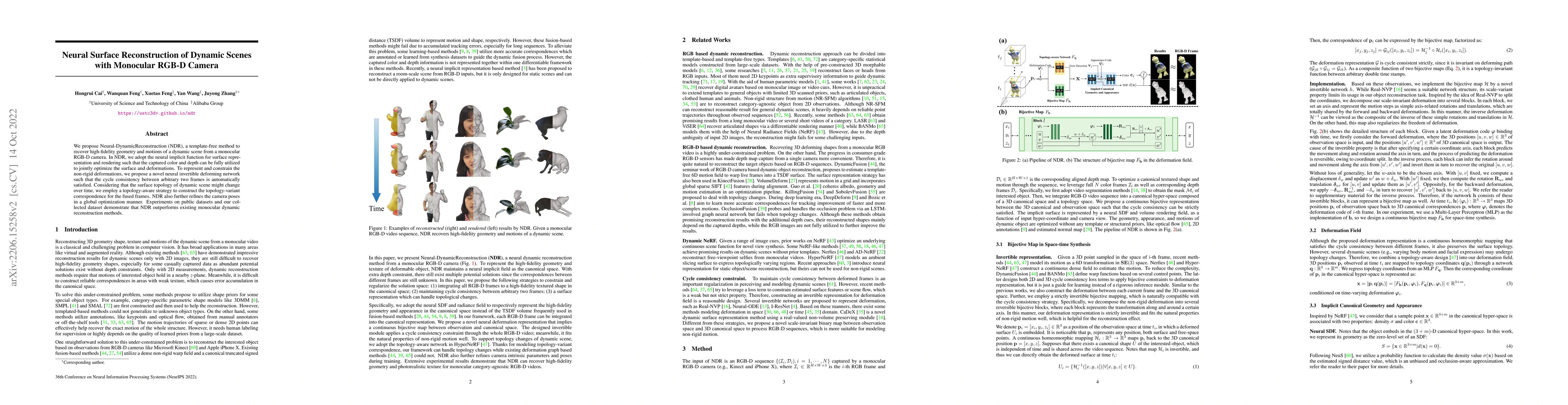 Thumbnail for Neural Surface Reconstruction of Dynamic Scenes with Monocular RGB-D
  Camera