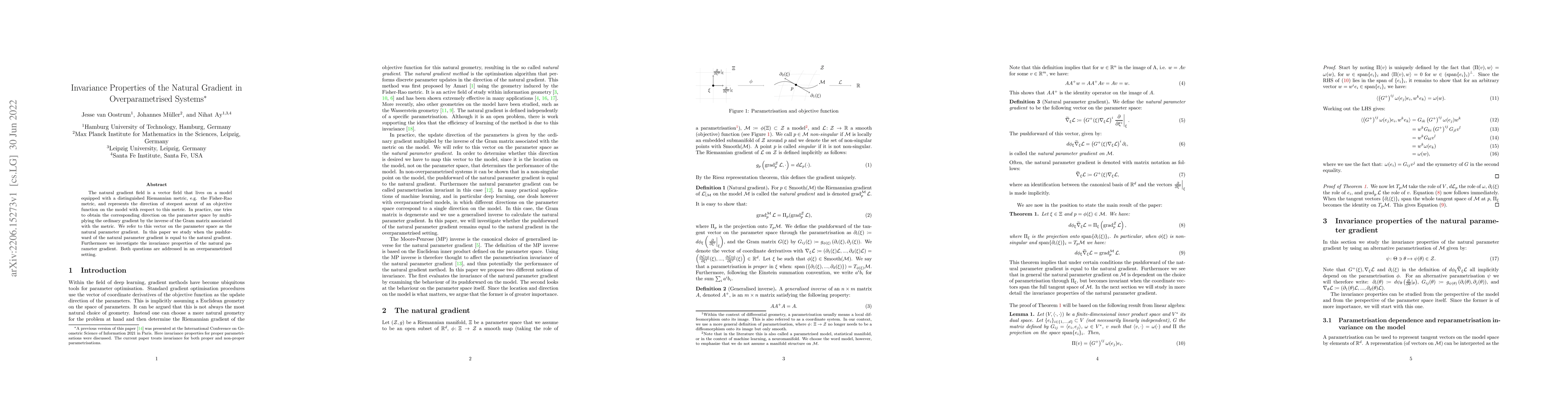Thumbnail for Invariance Properties of the Natural Gradient in Overparametrised
  Systems