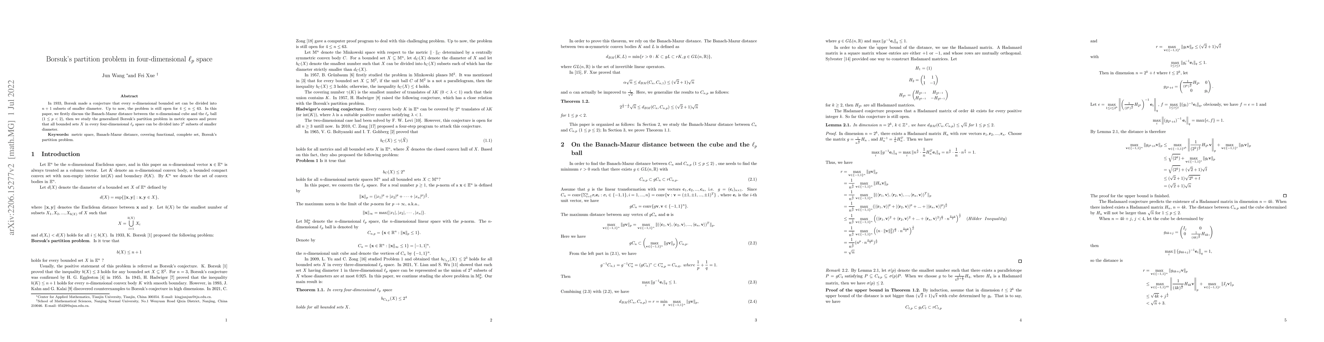 Thumbnail for Borsuk's partition problem in four-dimensional $\ell_{p}$ space