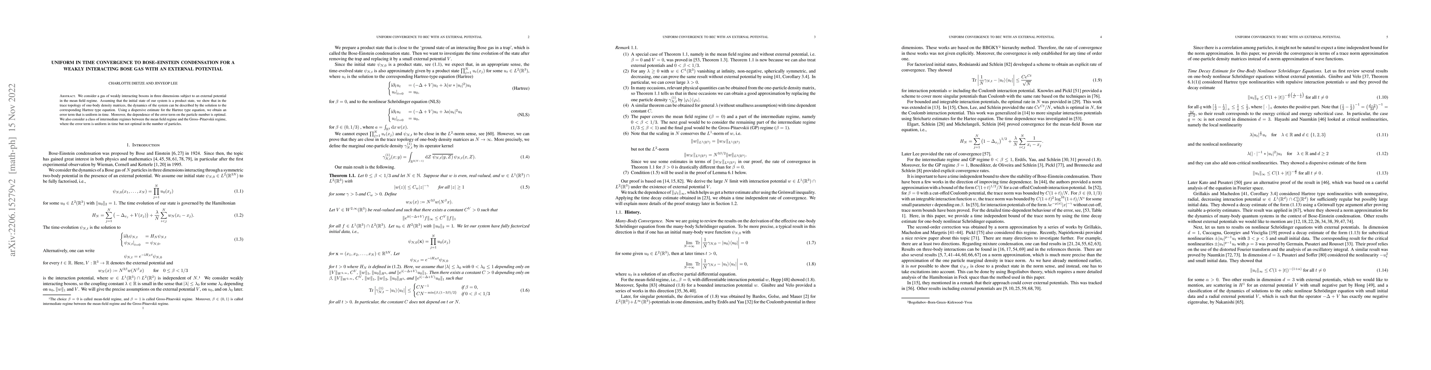 Thumbnail for Uniform in Time Convergence to Bose-Einstein Condensation for a Weakly
  Interacting Bose Gas with an External Potential