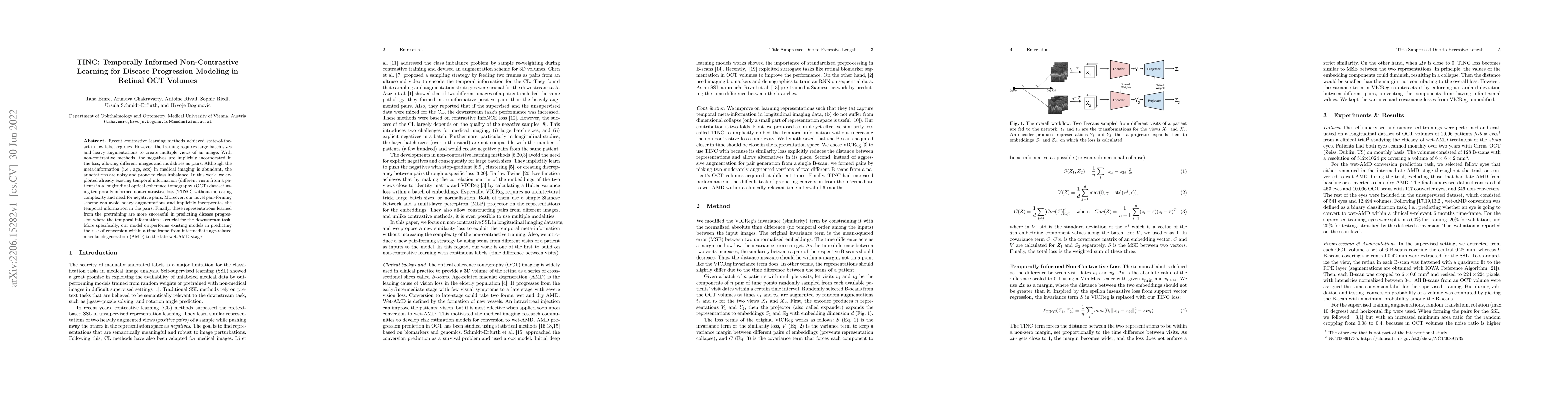 Thumbnail for TINC: Temporally Informed Non-Contrastive Learning for Disease
  Progression Modeling in Retinal OCT Volumes