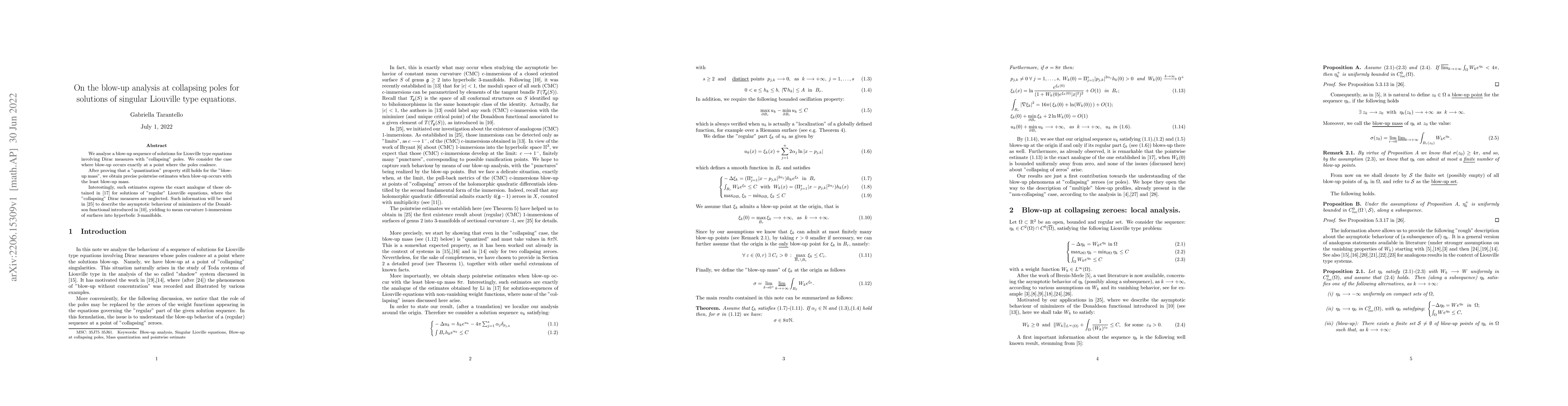 Thumbnail for On the blow-up analysis at collapsing poles for solutions of singular
  Liouville type equations