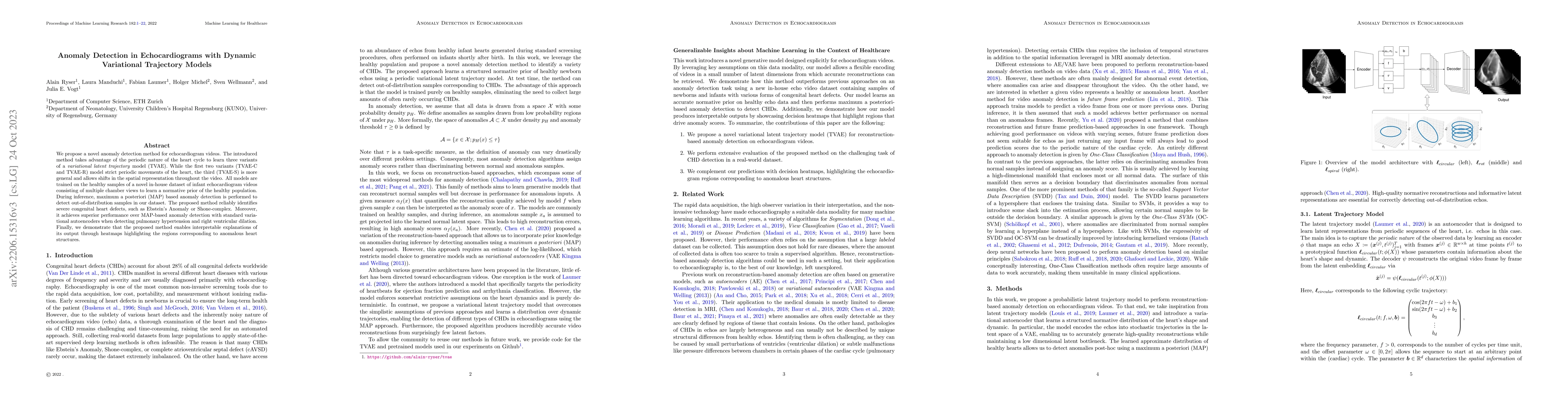 Thumbnail for Anomaly Detection in Echocardiograms with Dynamic Variational Trajectory
  Models