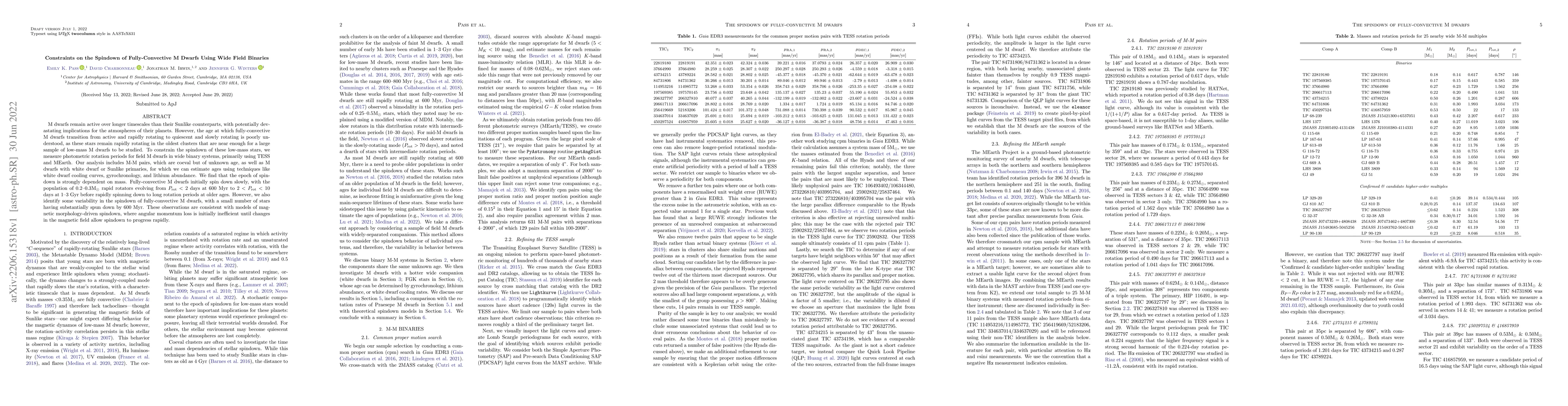 Thumbnail for Constraints on the Spindown of Fully-Convective M Dwarfs Using Wide
  Field Binaries