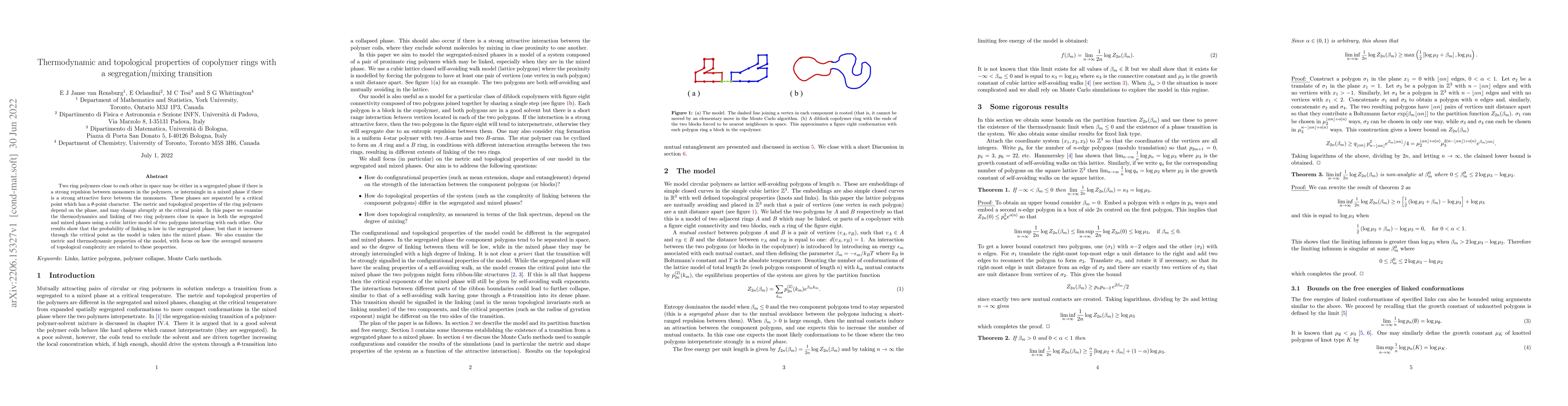 Thumbnail for Thermodynamic and topological properties of copolymer rings with a
  segregation/mixing transition