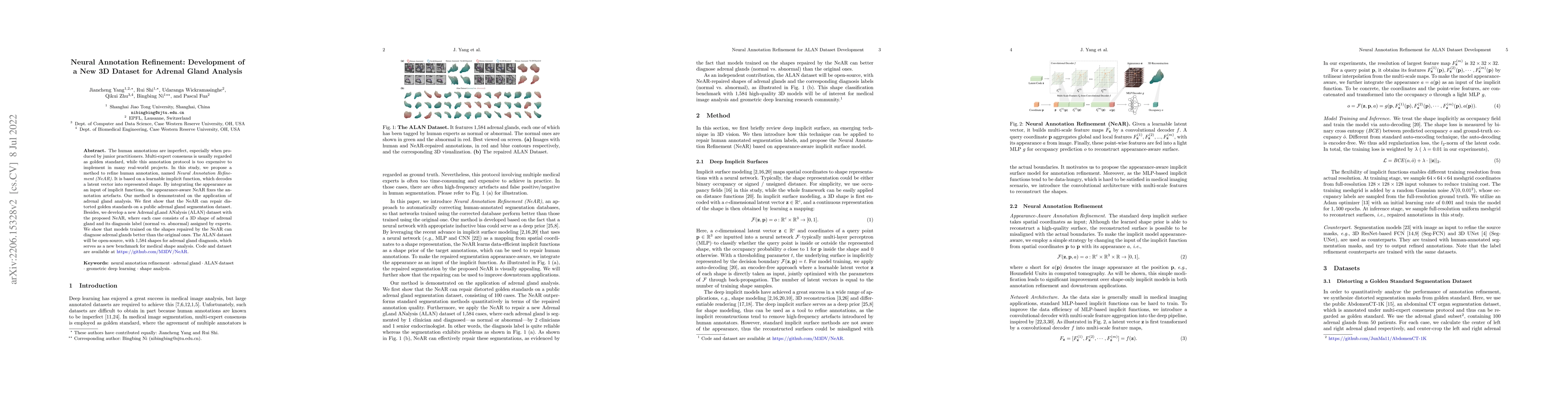 Thumbnail for Neural Annotation Refinement: Development of a New 3D Dataset for
  Adrenal Gland Analysis
