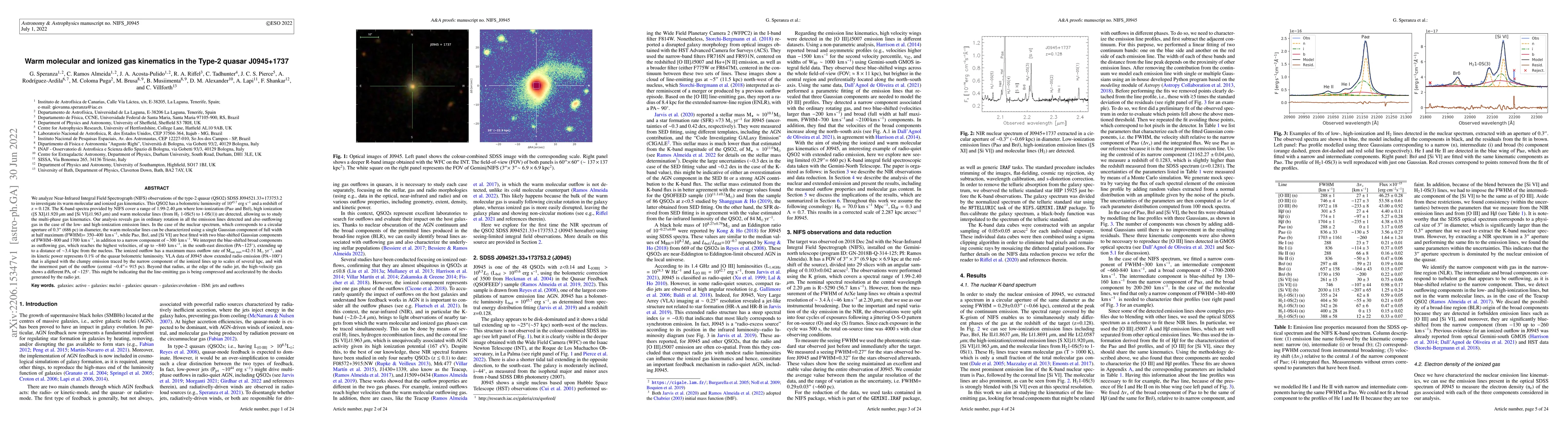 Thumbnail for Warm molecular and ionized gas kinematics in the Type-2 quasar
  J0945+1737
