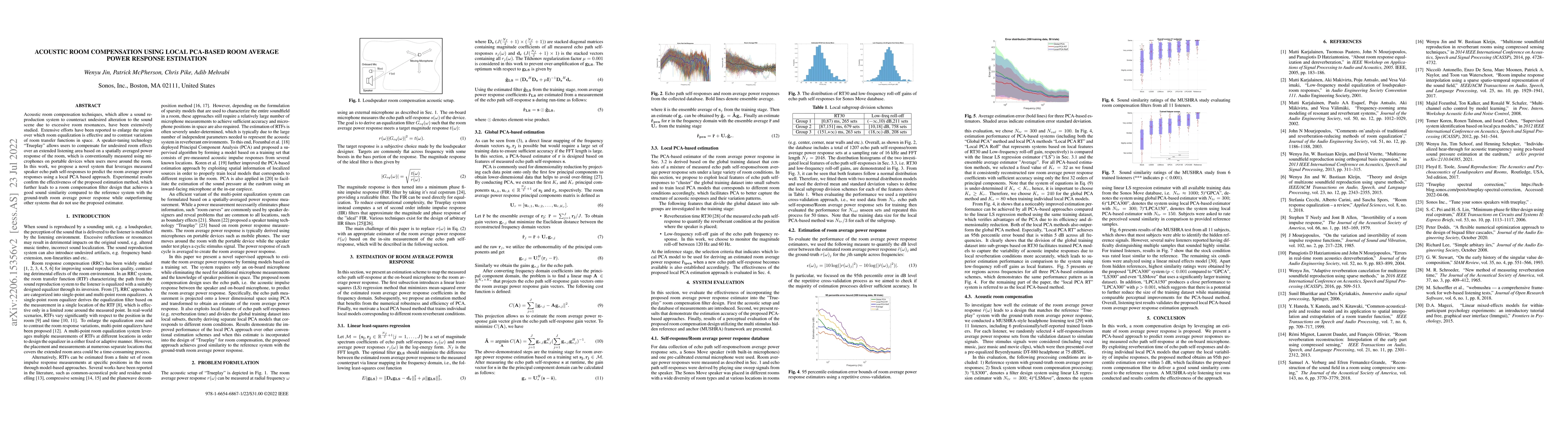 Thumbnail for Acoustic Room Compensation Using Local PCA-based Room Average Power
  Response Estimation