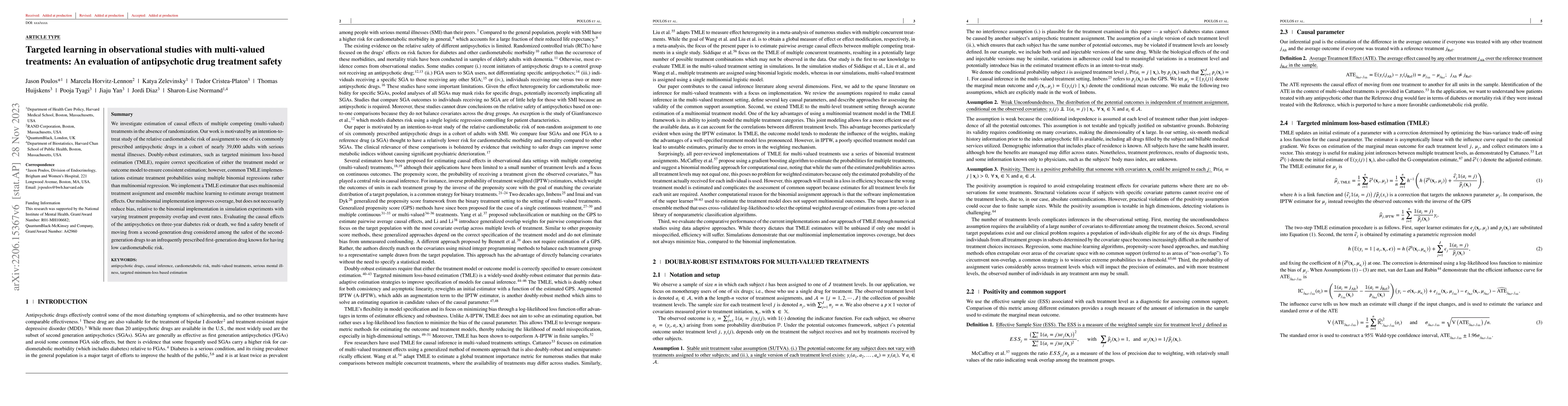 Thumbnail for Targeted learning in observational studies with multi-valued treatments:
  An evaluation of antipsychotic drug treatment safety
