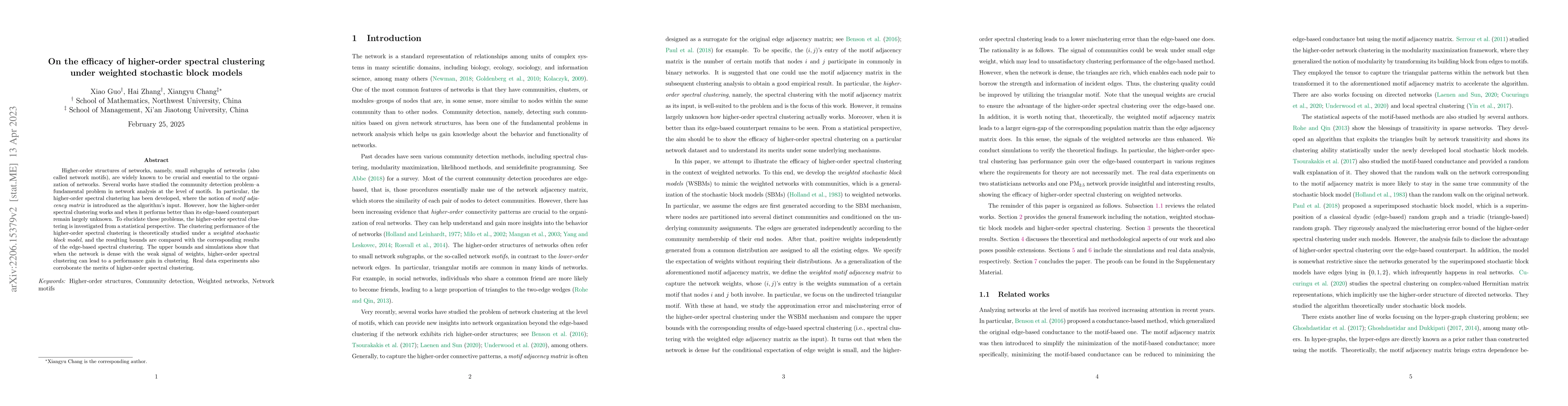 Thumbnail for On the efficacy of higher-order spectral clustering under weighted
  stochastic block models