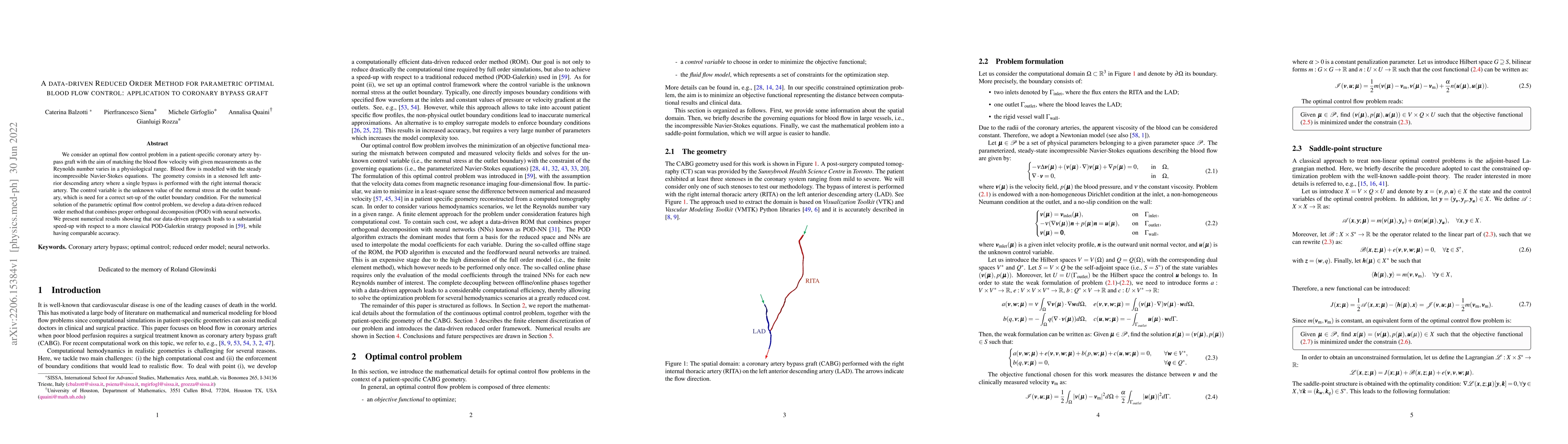 Thumbnail for A data-driven Reduced Order Method for parametric optimal blood flow
  control: application to coronary bypass graft