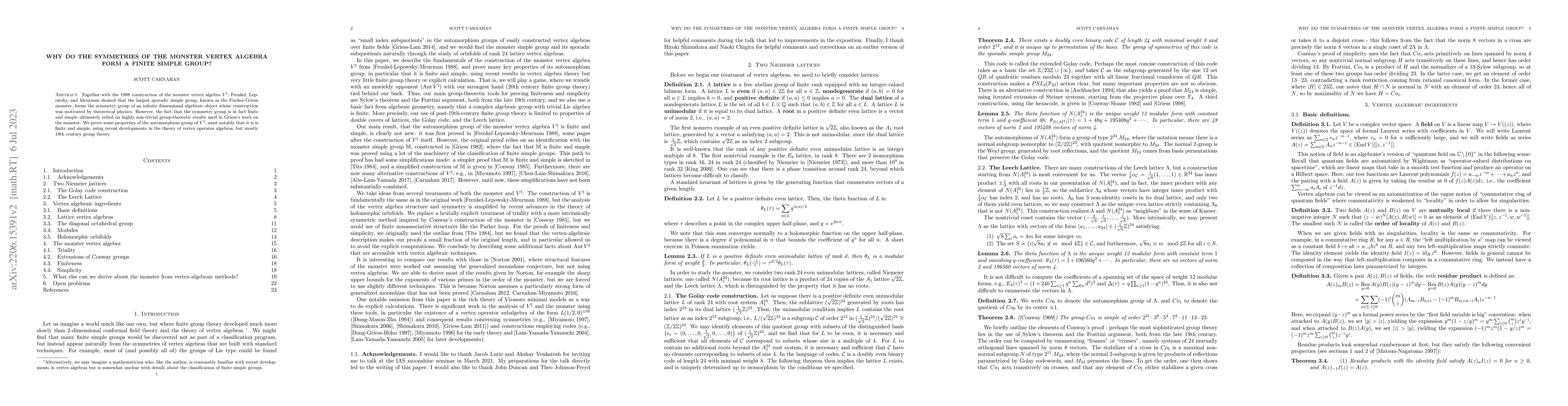 Thumbnail for Why do the symmetries of the monster vertex algebra form a finite simple
  group?