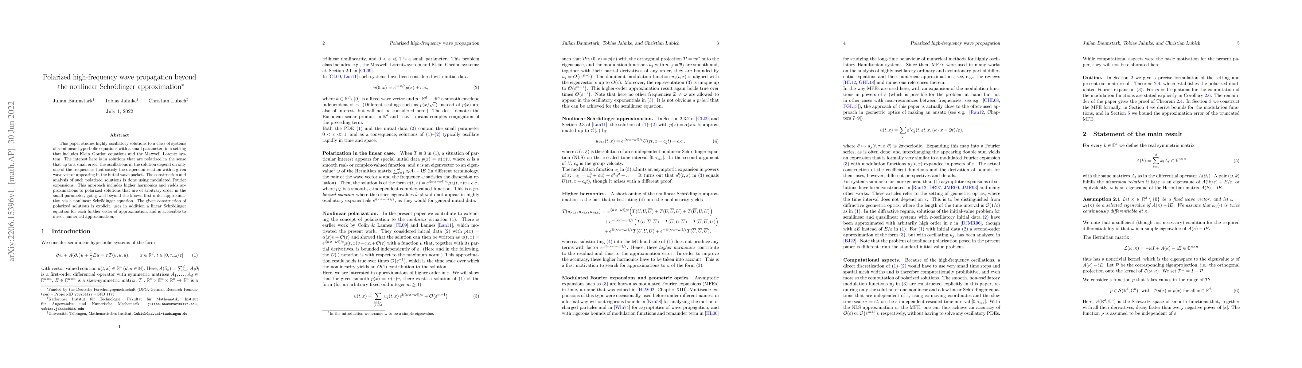 Thumbnail for Polarized high-frequency wave propagation beyond the nonlinear
  Schr\"odinger approximation