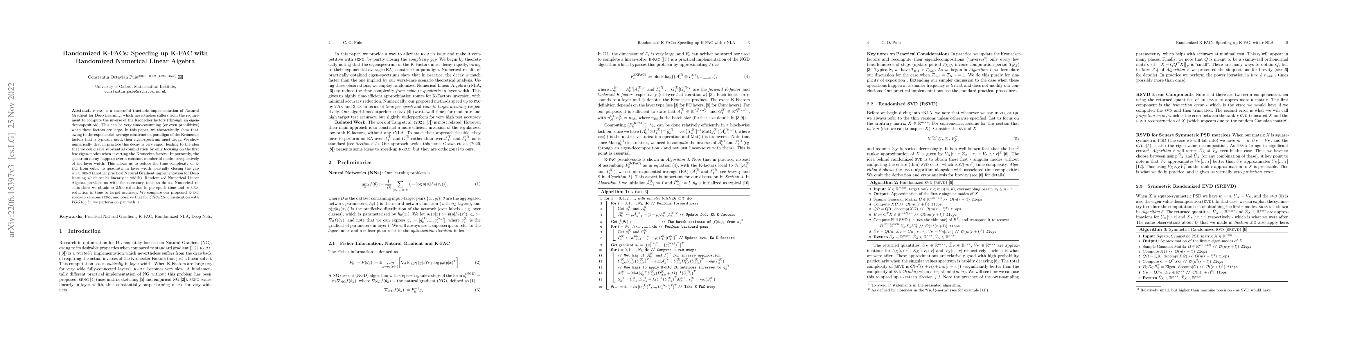 Thumbnail for Randomized K-FACs: Speeding up K-FAC with Randomized Numerical Linear
  Algebra