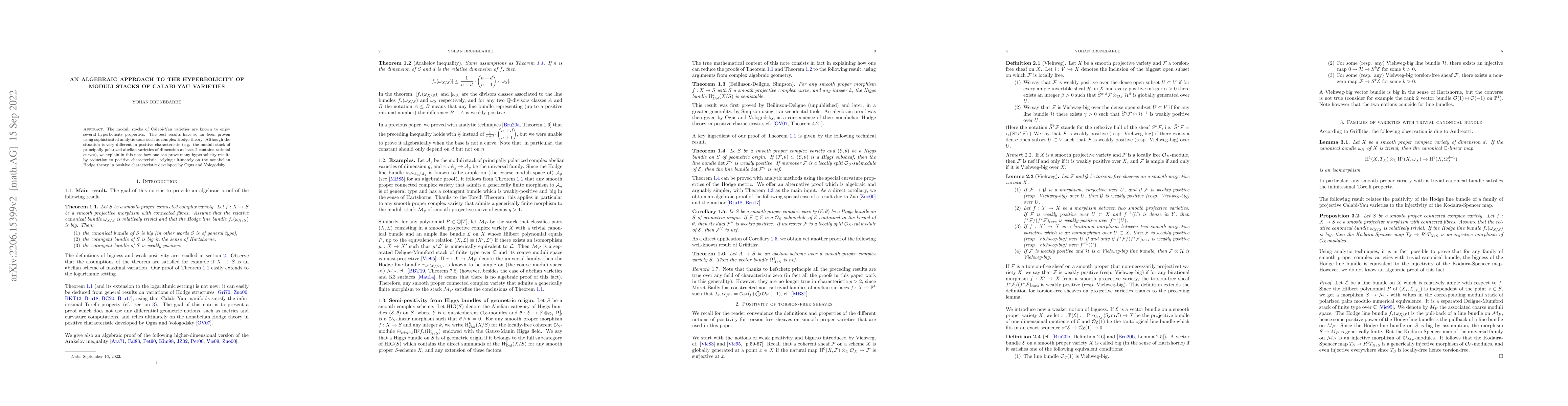 Thumbnail for An algebraic approach to the hyperbolicity of moduli stacks of
  Calabi-Yau varieties