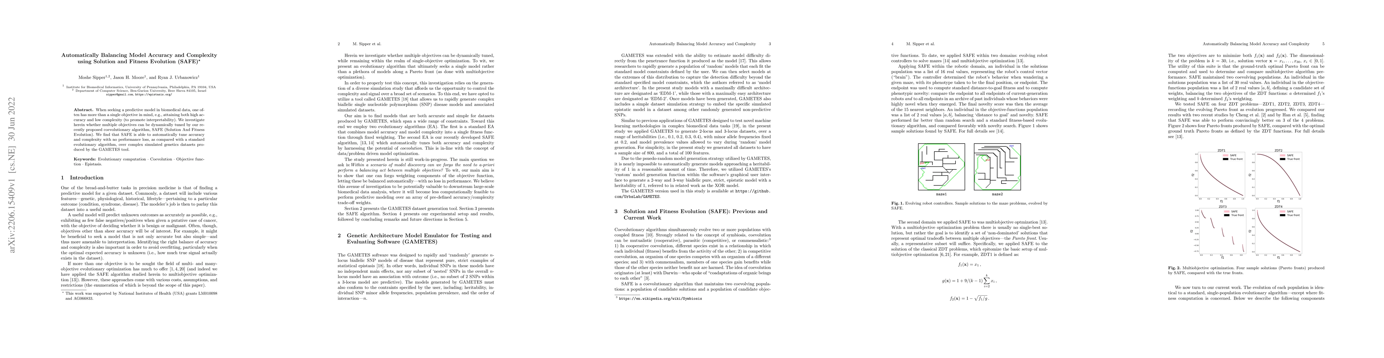 Thumbnail for Automatically Balancing Model Accuracy and Complexity using Solution and
  Fitness Evolution (SAFE)
