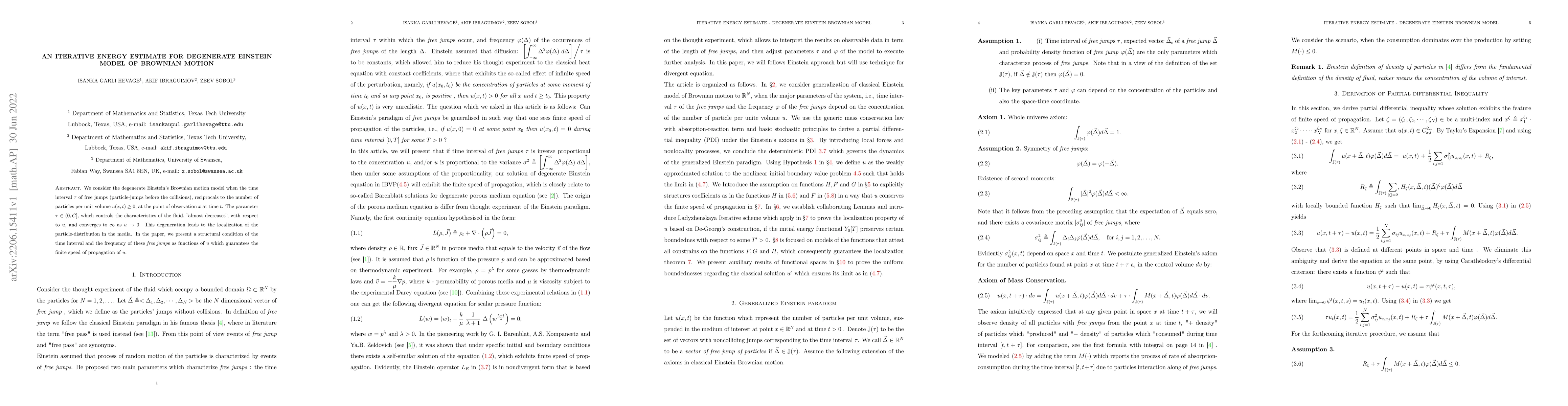 Thumbnail for An Iterative Energy Estimate for Degenerate Einstein model of Brownian
  motion
