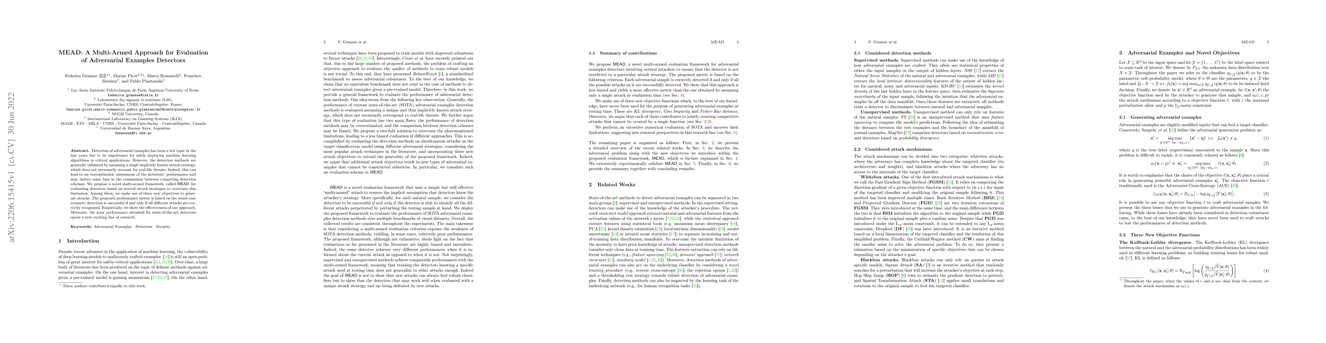 Thumbnail for MEAD: A Multi-Armed Approach for Evaluation of Adversarial Examples
  Detectors