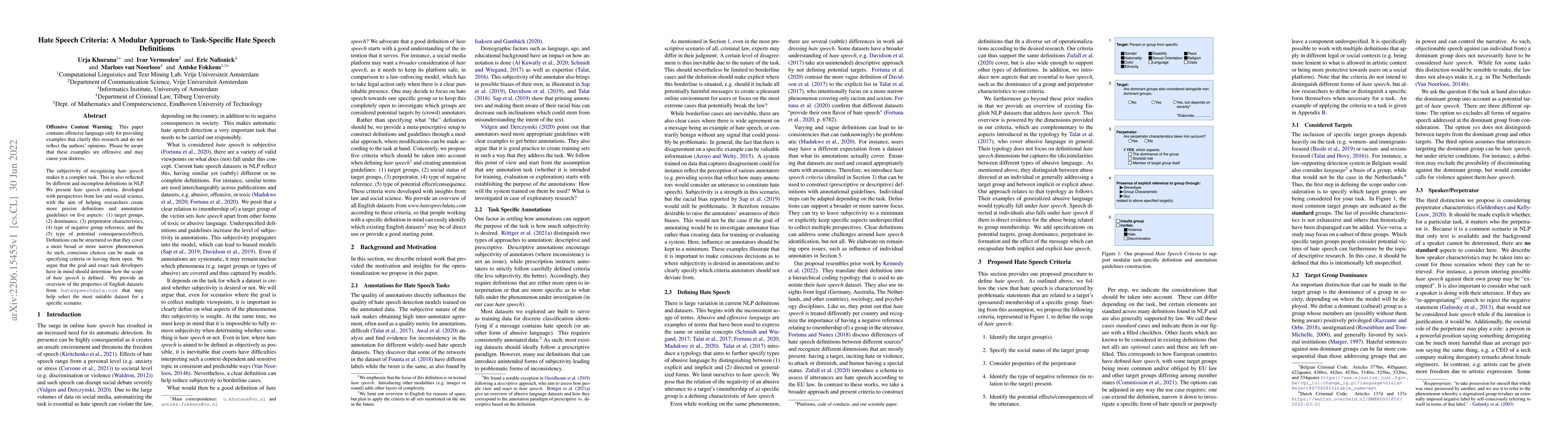 Thumbnail for Hate Speech Criteria: A Modular Approach to Task-Specific Hate Speech
  Definitions