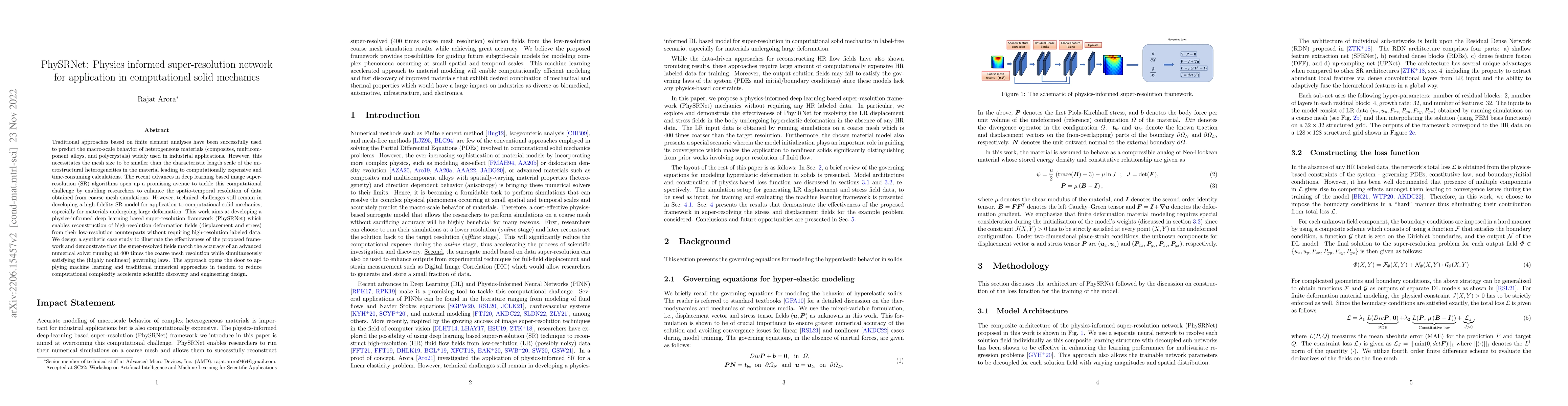 Thumbnail for PhySRNet: Physics informed super-resolution network for application in
  computational solid mechanics