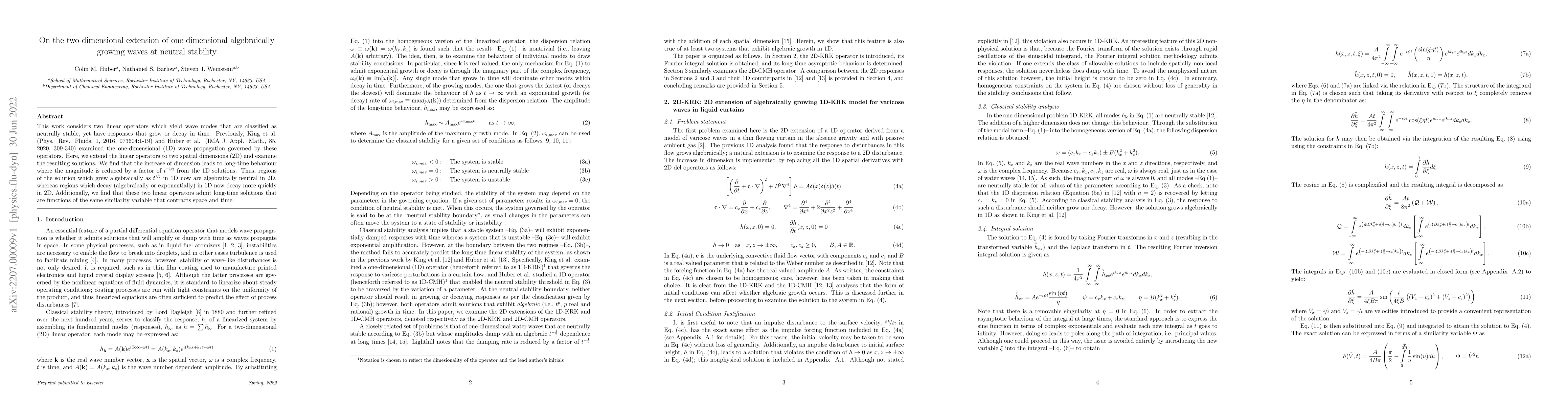 Thumbnail for On the two-dimensional extension of one-dimensional algebraically
  growing waves at neutral stability