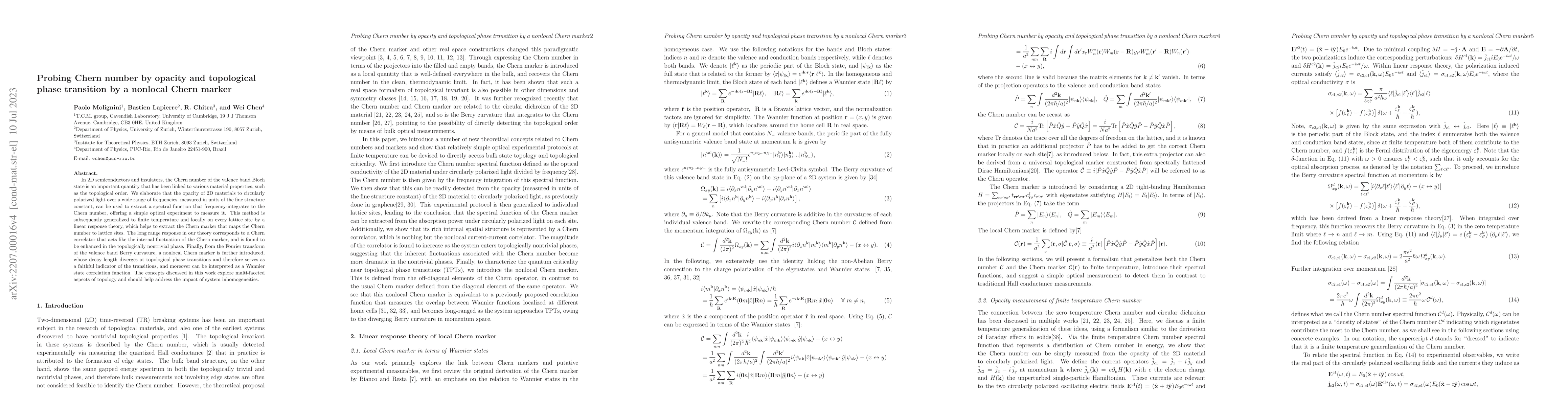 Thumbnail for Probing Chern number by opacity and topological phase transition by a
  nonlocal Chern marker
