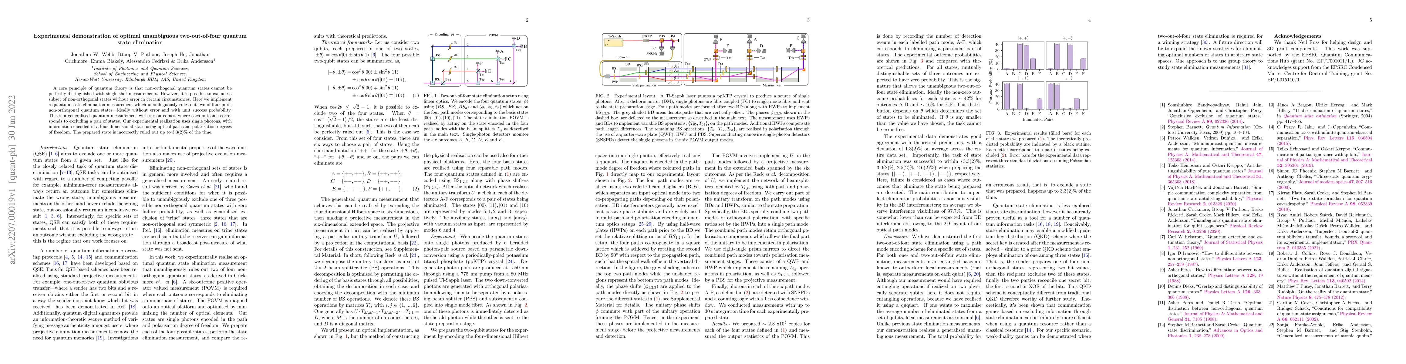 Thumbnail for Experimental demonstration of optimal unambiguous two-out-of-four
  quantum state elimination