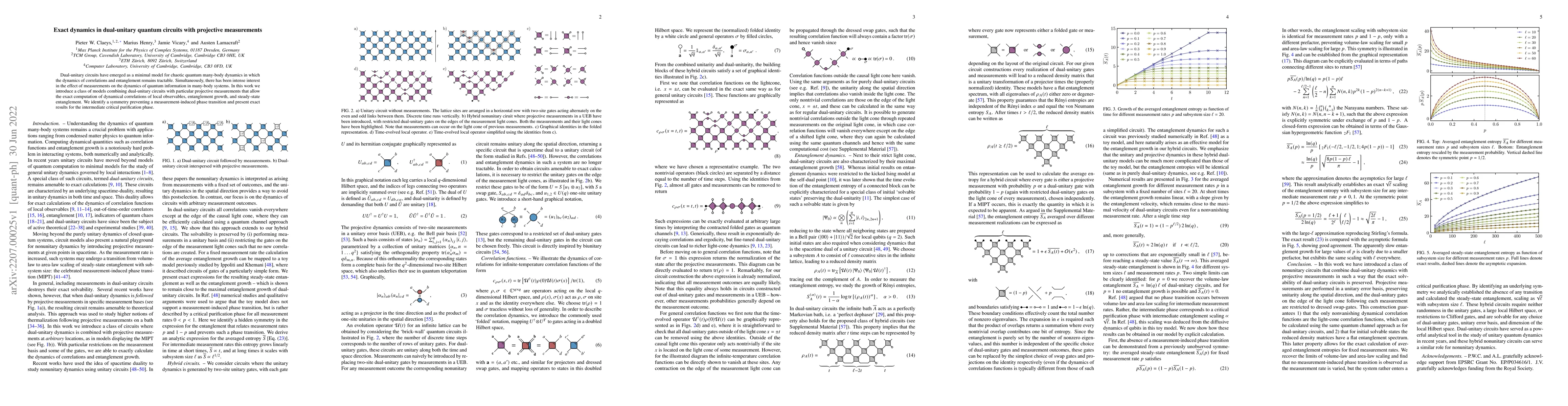 Thumbnail for Exact dynamics in dual-unitary quantum circuits with projective
  measurements
