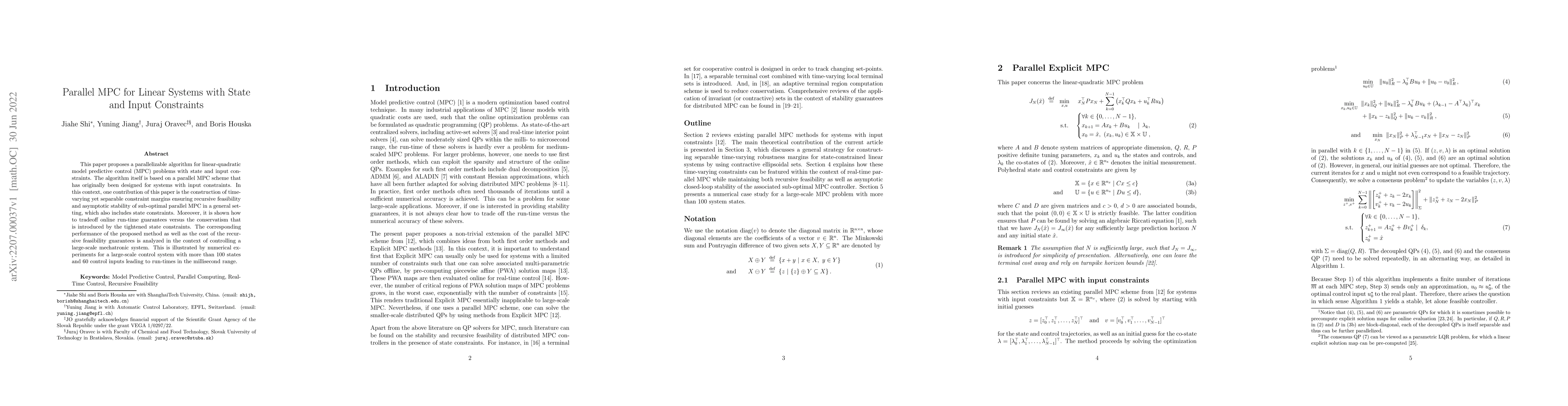 Thumbnail for Parallel MPC for Linear Systems with State and Input Constraints