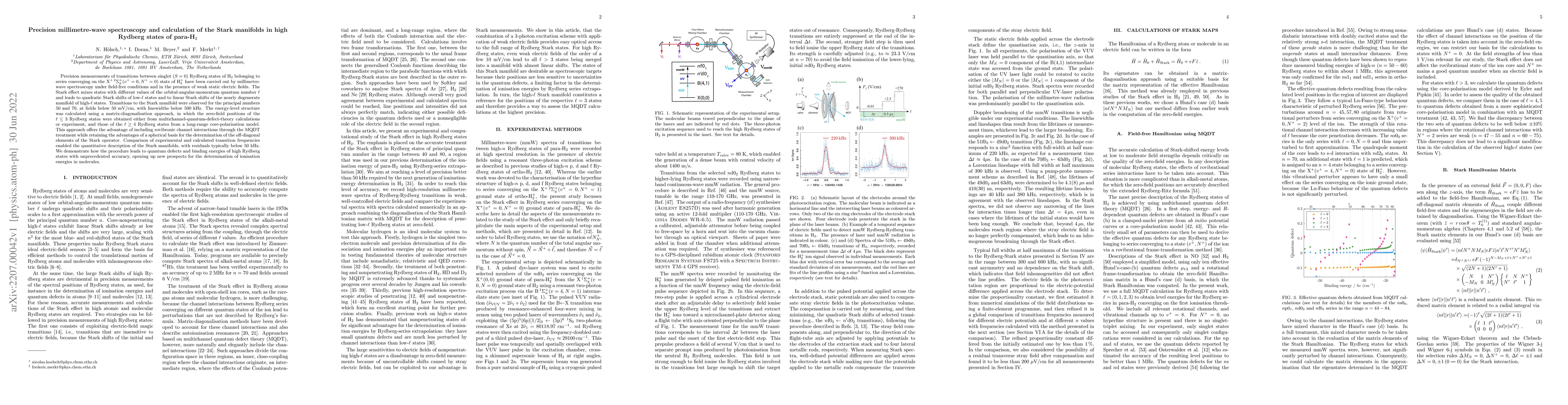 Thumbnail for Precision millimetre-wave spectroscopy and calculation of the Stark
  manifolds in high Rydberg states of para-H$_2$