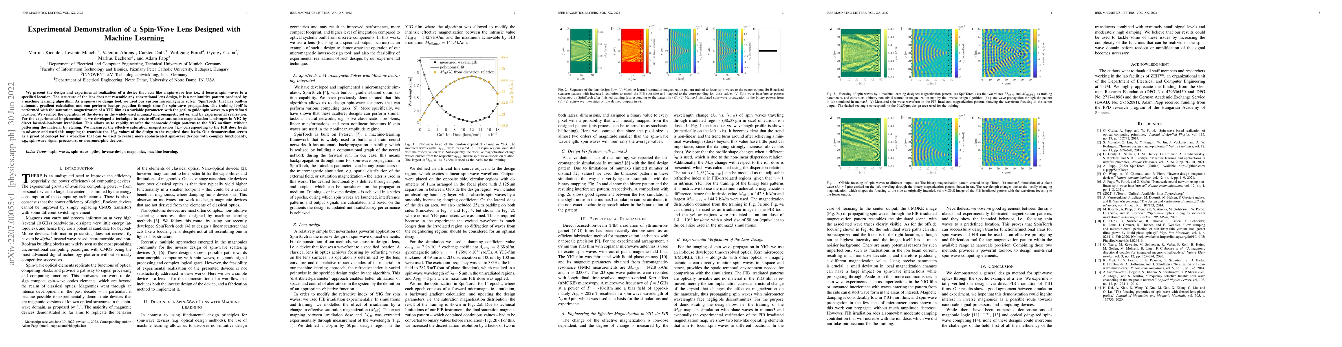 Thumbnail for Experimental Demonstration of a Spin-Wave Lens Designed with Machine
  Learning