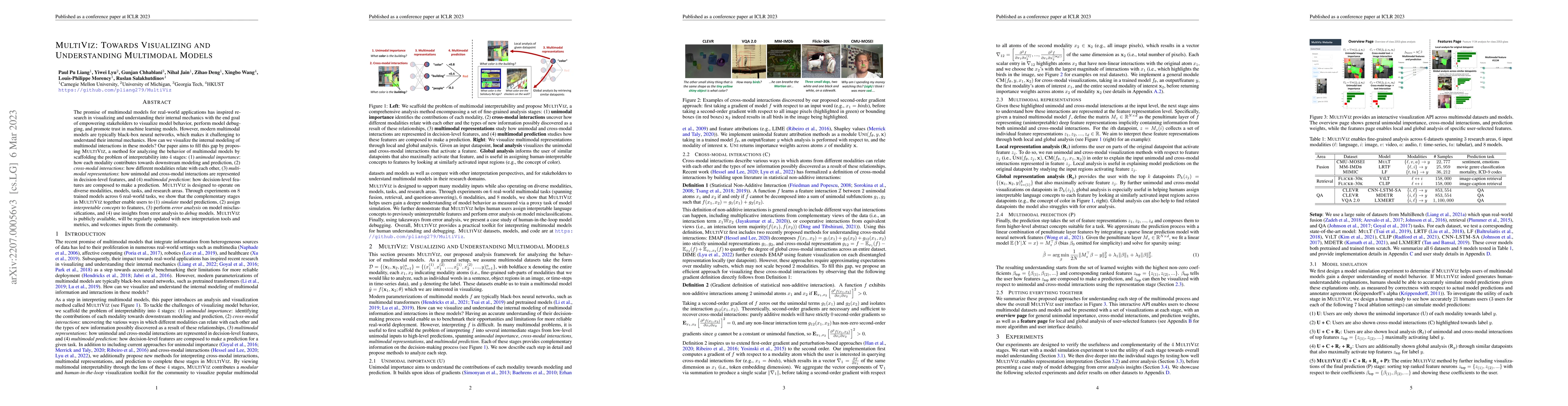 Thumbnail for MultiViz: Towards Visualizing and Understanding Multimodal Models