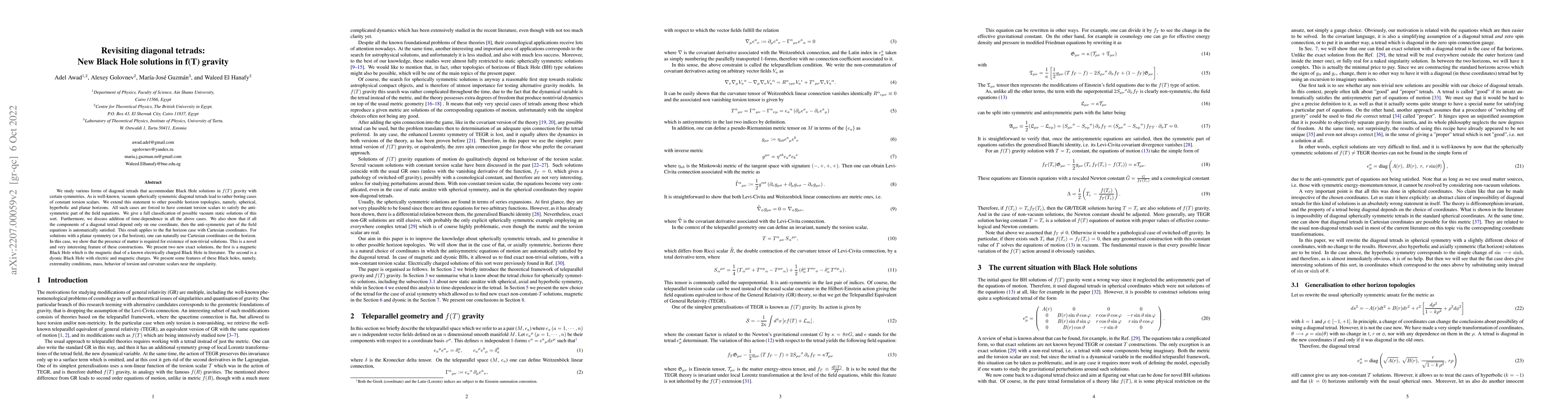 Thumbnail for Revisiting diagonal tetrads: New Black Hole solutions in $f(T)$ gravity