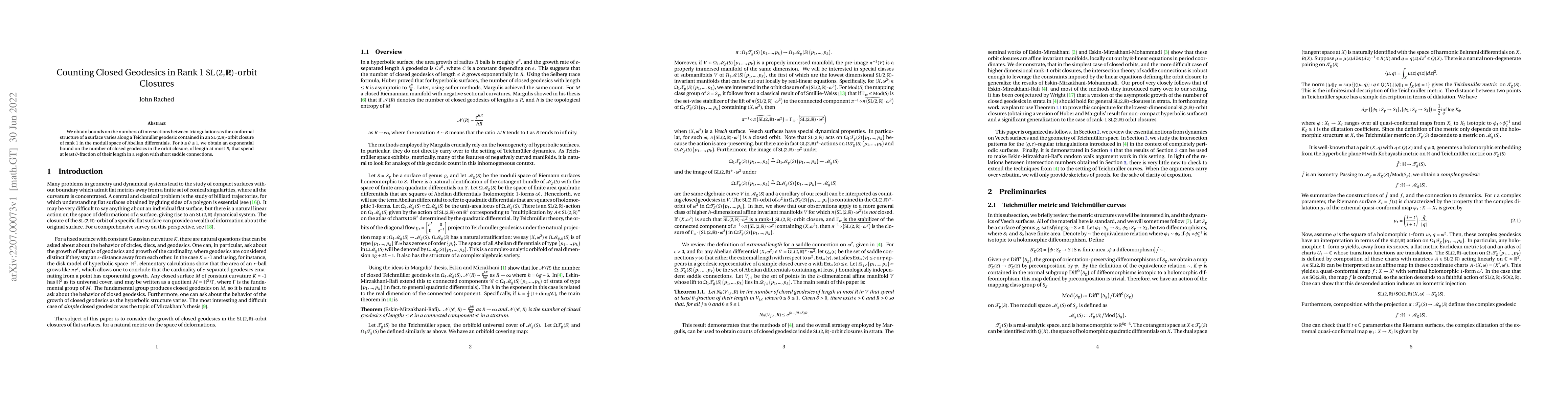 Thumbnail for Counting Closed Geodesics in Rank 1
  $\mathrm{SL}\left(2,\mathbb{R}\right)$-orbit Closures