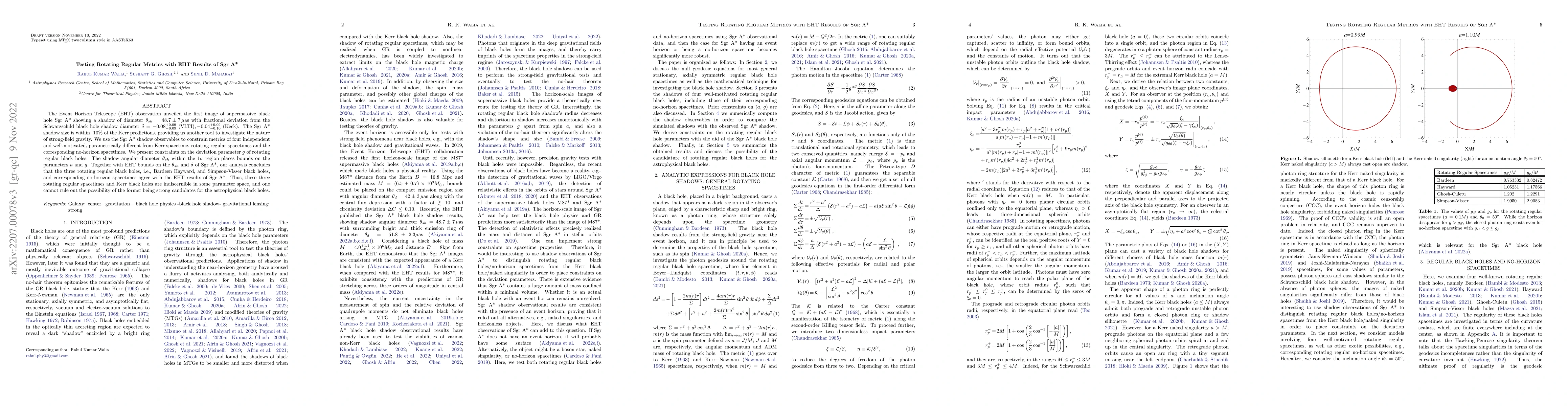 Thumbnail for Testing Rotating Regular Metrics with EHT Results of Sgr A*