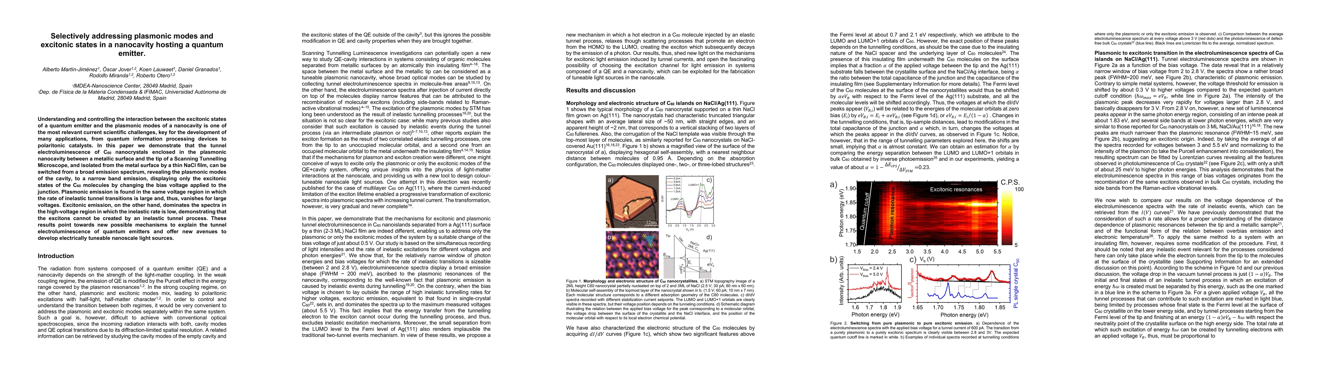 Thumbnail for Selectively addressing plasmonic modes and excitonic states in a
  nanocavity hosting a quantum emitter