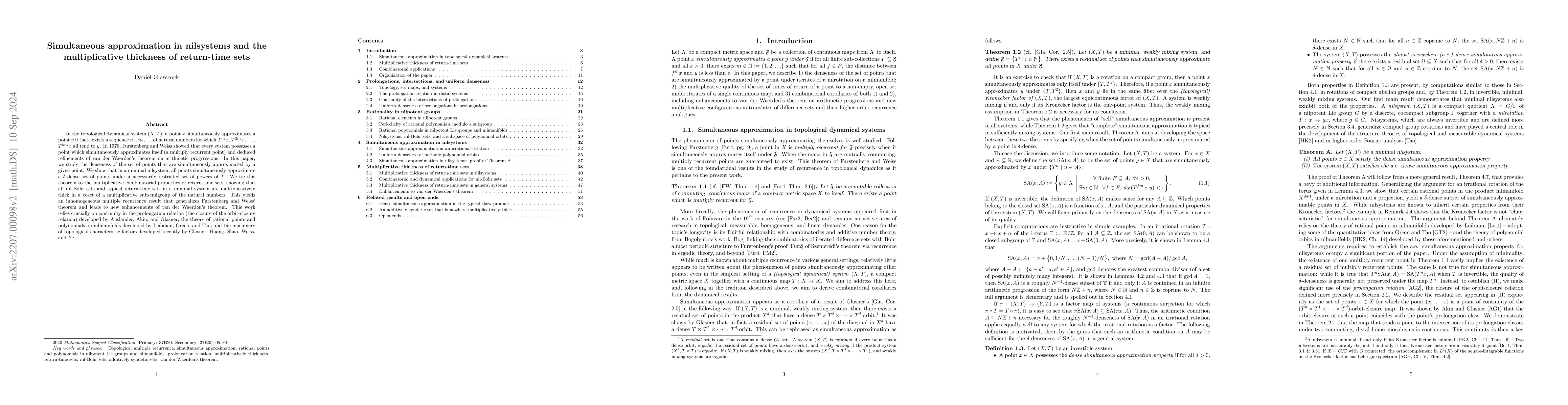 Thumbnail for Simultaneous approximation in nilsystems and the multiplicative
  thickness of return-time sets