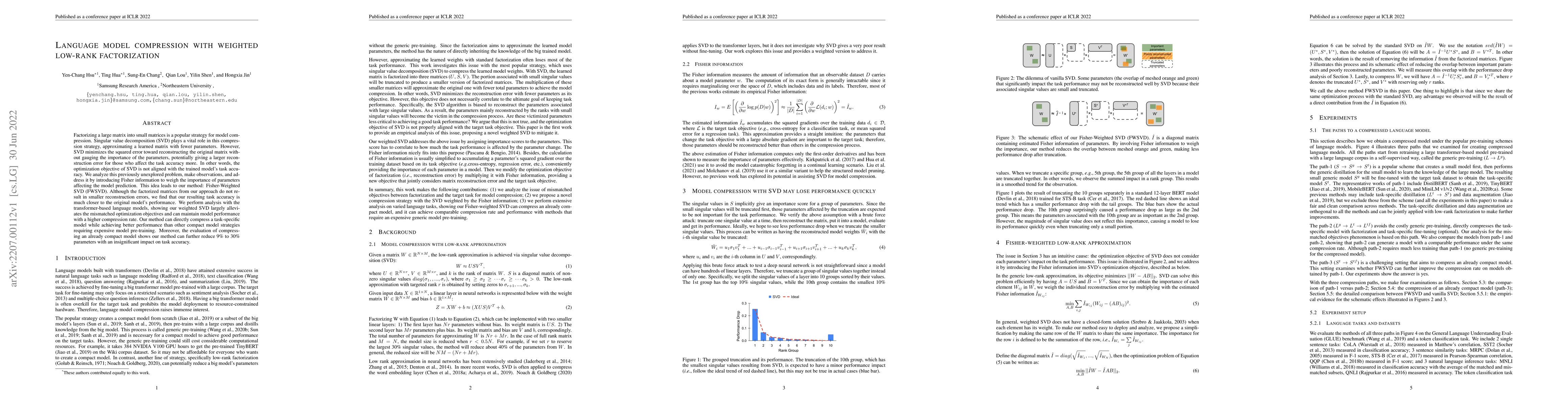 Thumbnail for Language model compression with weighted low-rank factorization