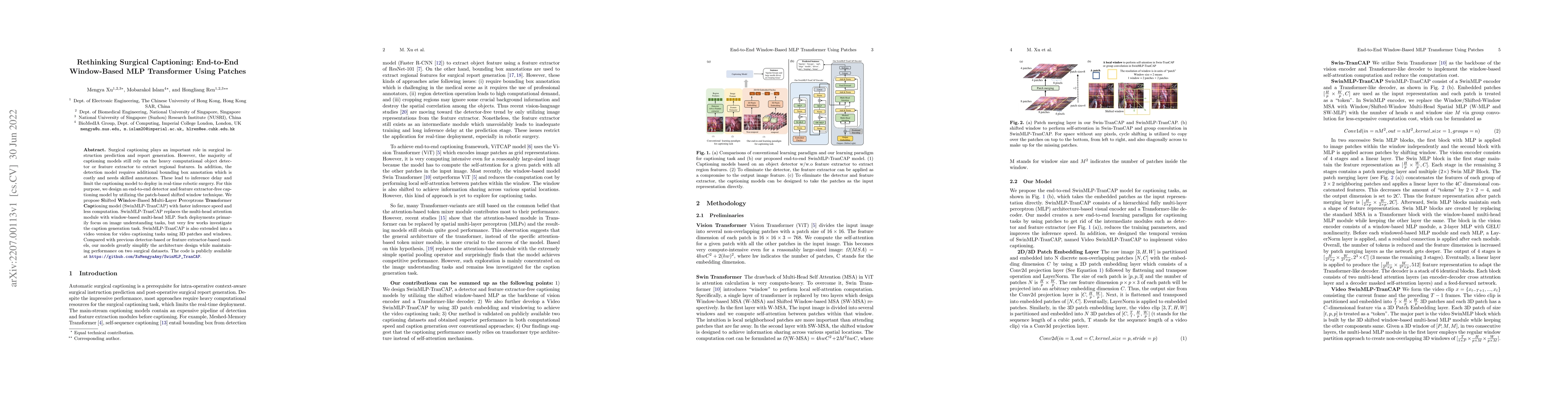 Thumbnail for Rethinking Surgical Captioning: End-to-End Window-Based MLP Transformer
  Using Patches