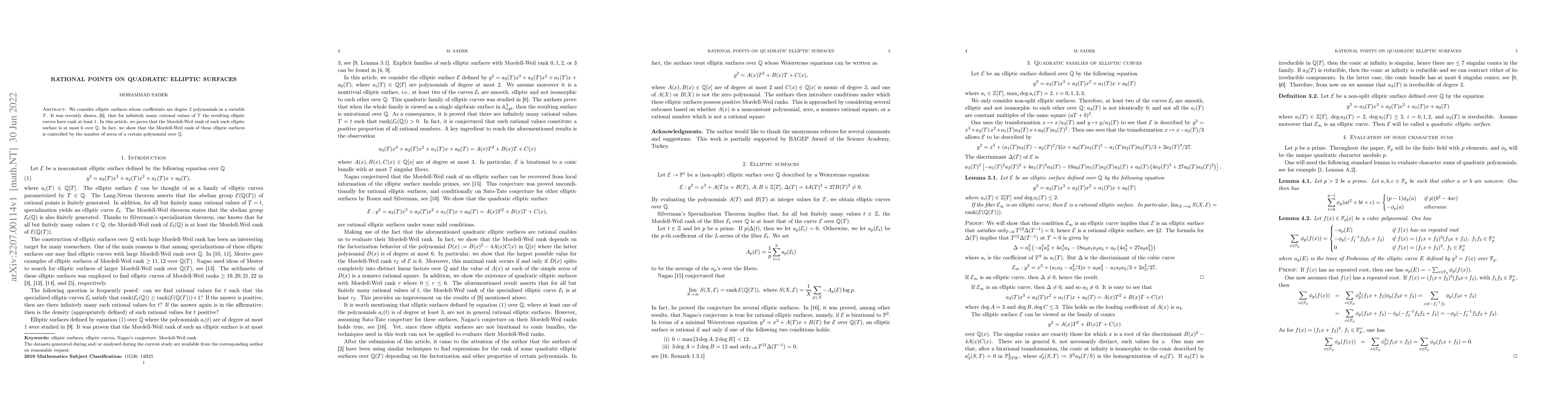 Thumbnail for Rational points on quadratic elliptic surfaces