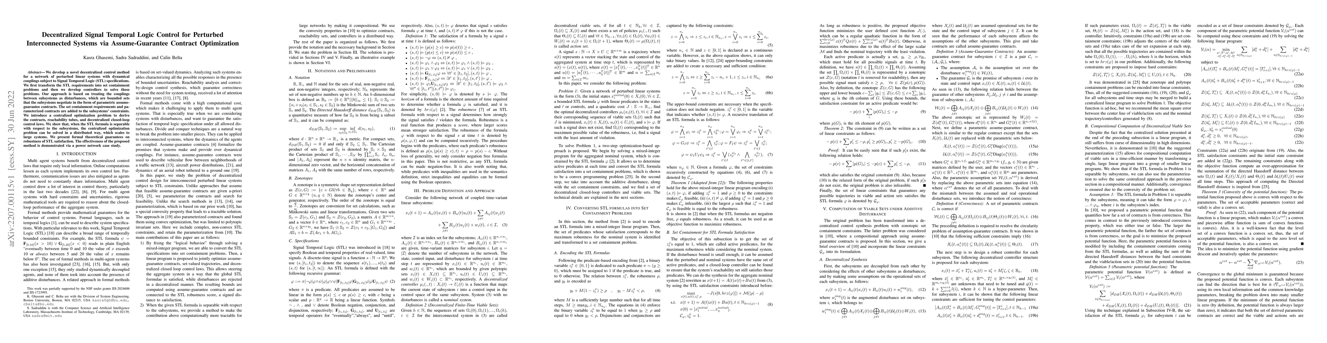 Thumbnail for Decentralized Signal Temporal Logic Control for Perturbed Interconnected
  Systems via Assume-Guarantee Contract Optimization