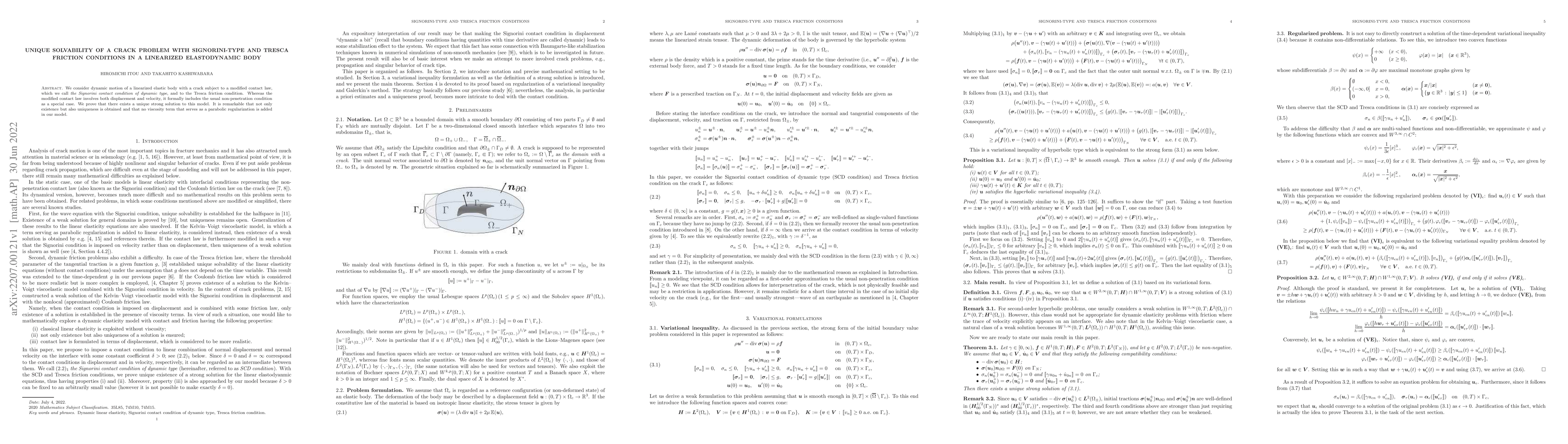 Thumbnail for Unique solvability of a crack problem with Signorini-type and Tresca
  friction conditions in a linearized elastodynamic body